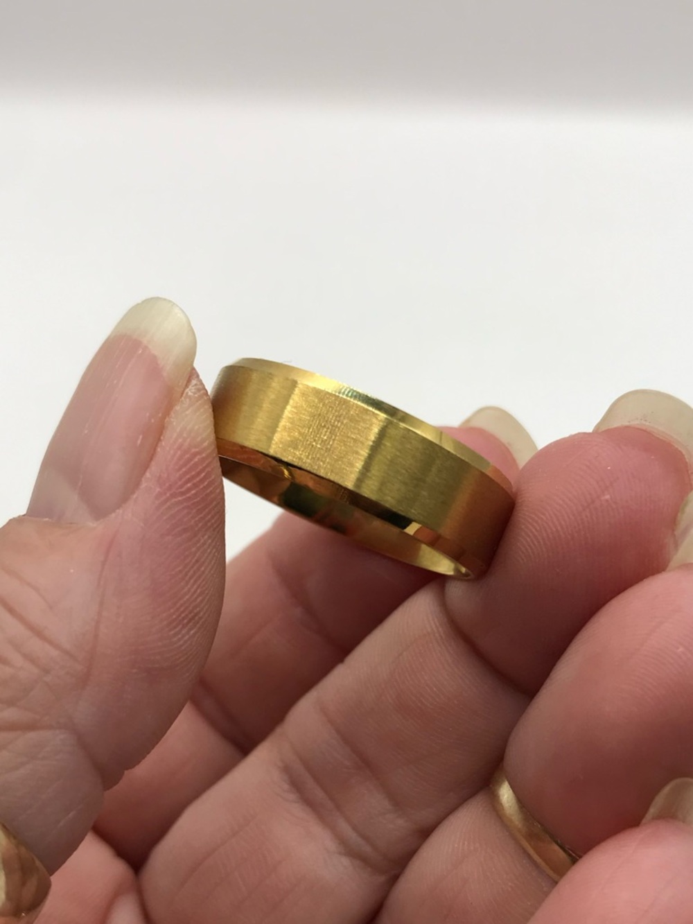 Brushed Gold-Tone Men’s Stainless Steel Band Ring - Picture 8 of 8